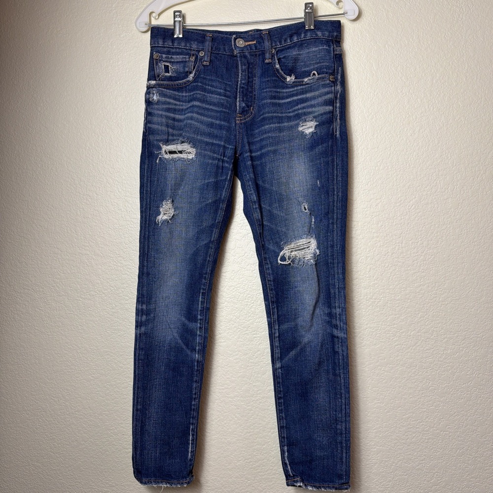 Moussy Premium Japanese Denim Jeans 27 Blue Ripped Skinny Distressed Ankle Crop